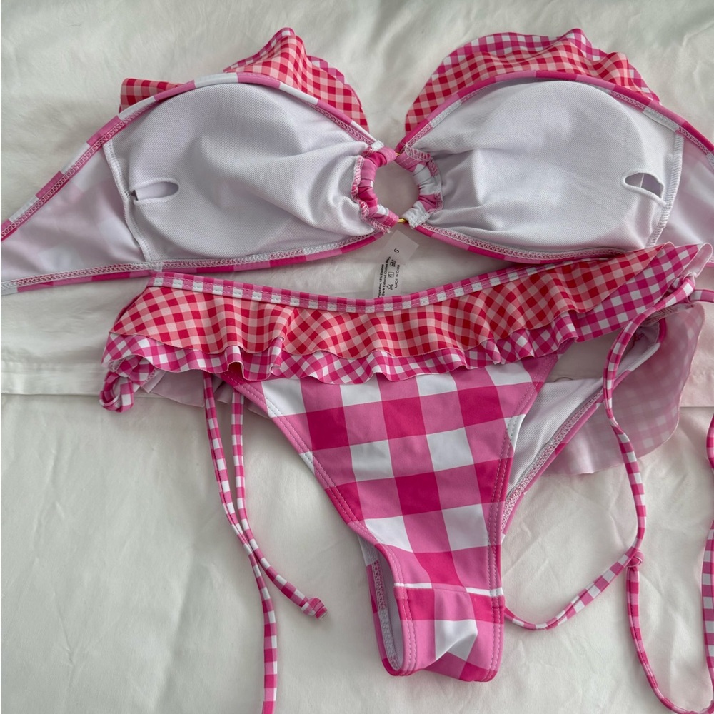 Pink Gingham Ruffle Bikini Set - Picture 3 of 4